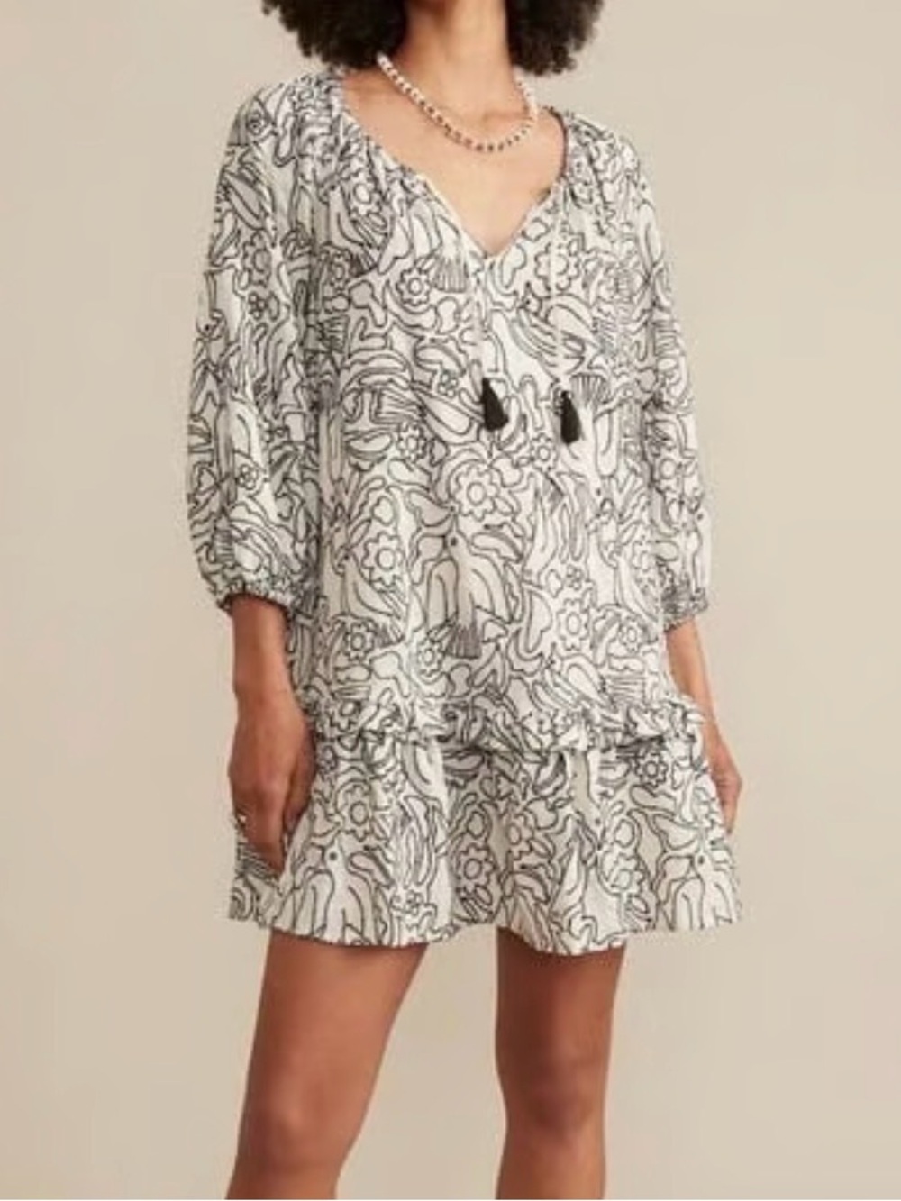Marine Layer Embroidered Bird Floral Puff Sleeve Boho Mini Dress Size Small